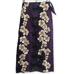 Vintage Hilo Hattie Hawaiian Hibiscus Flower Sarong Wrap Skirt Adjustable XS